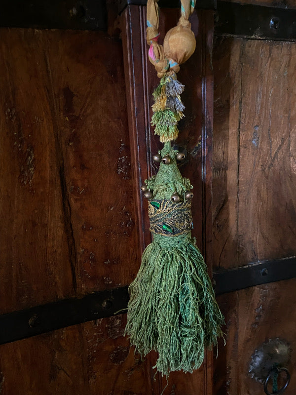 Aesthetic Movement inspired long silk sautoir necklace with antique tassel embellishment. Bohemian style from vintage textiles by Pavilion Parade. 