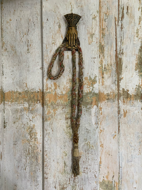 Aesthetic Movement inspired long silk sautoir necklace with antique tassel embellishment. Bohemian style from vintage textiles by Pavilion Parade. 