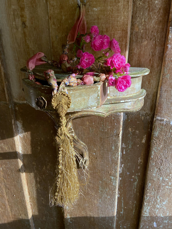 1920s style long silk sautoir necklace with antique tassel embellishment. Bohemian style from vintage textiles by Pavilion Parade. 