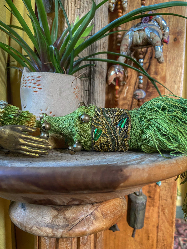 Aesthetic Movement inspired long silk sautoir necklace with antique tassel embellishment. Bohemian style from vintage textiles by Pavilion Parade. 