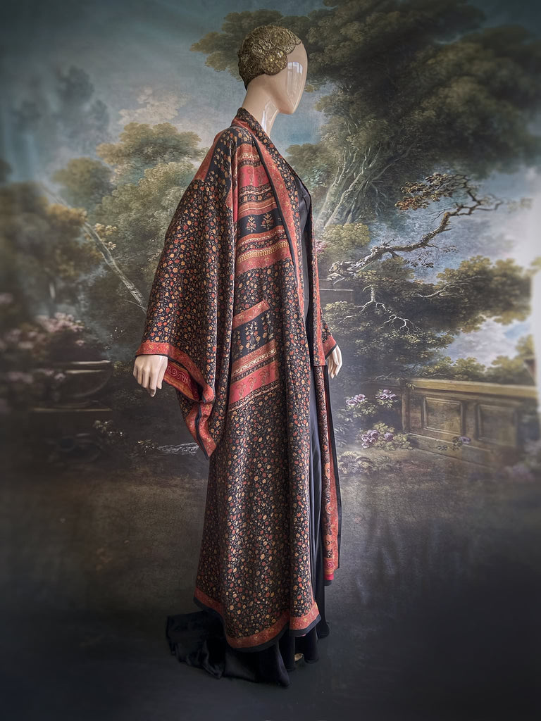1920s inspired silk kimono robe created from vintage black and cinnamon silk crepe. Unique bohemian designs from the Pavilion Parade studio.