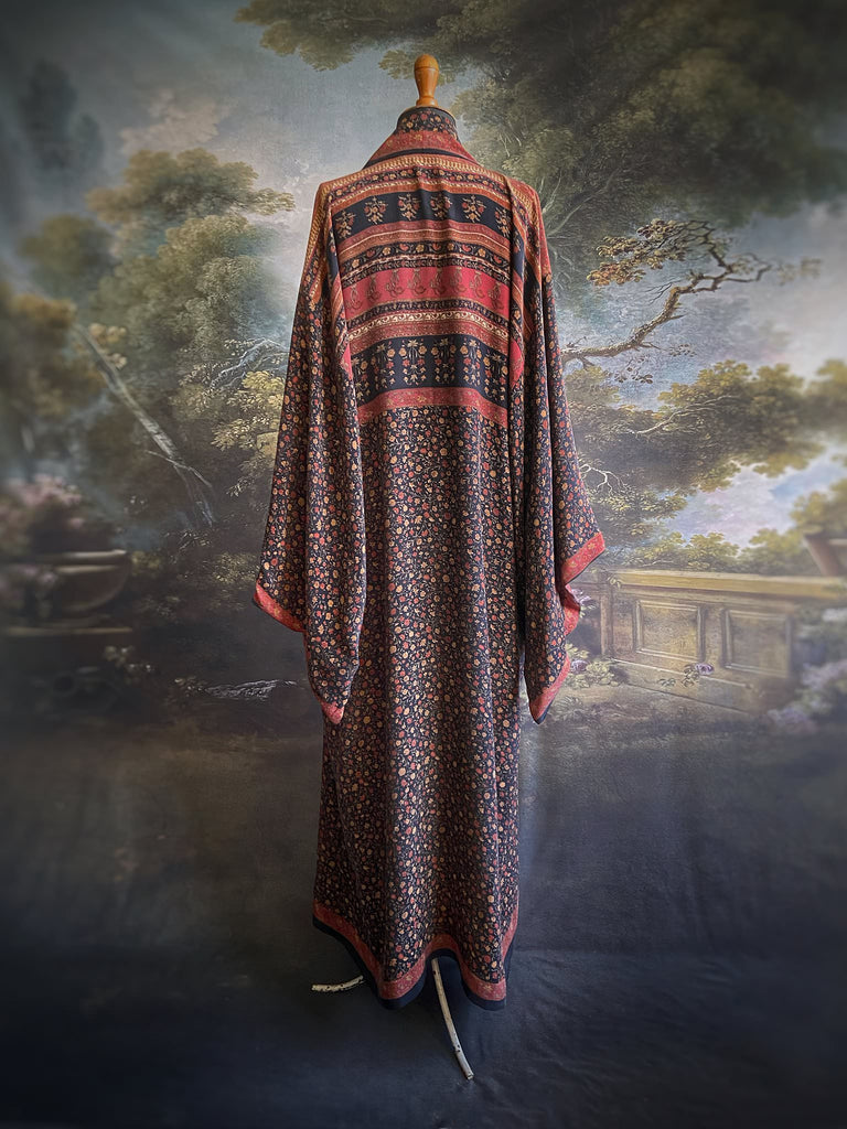 1920s inspired silk kimono robe created from vintage black and cinnamon silk crepe. Unique bohemian designs from the Pavilion Parade studio.