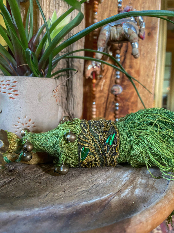 Aesthetic Movement inspired long silk sautoir necklace with antique tassel embellishment. Bohemian style from vintage textiles by Pavilion Parade. 