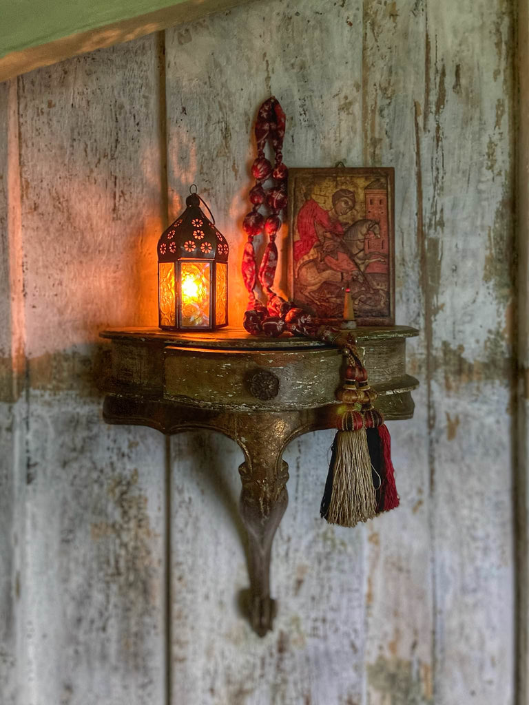 Aesthetic Movement inspired long silk sautoir necklace with antique tassel embellishment. Bohemian style from vintage textiles by Pavilion Parade. 