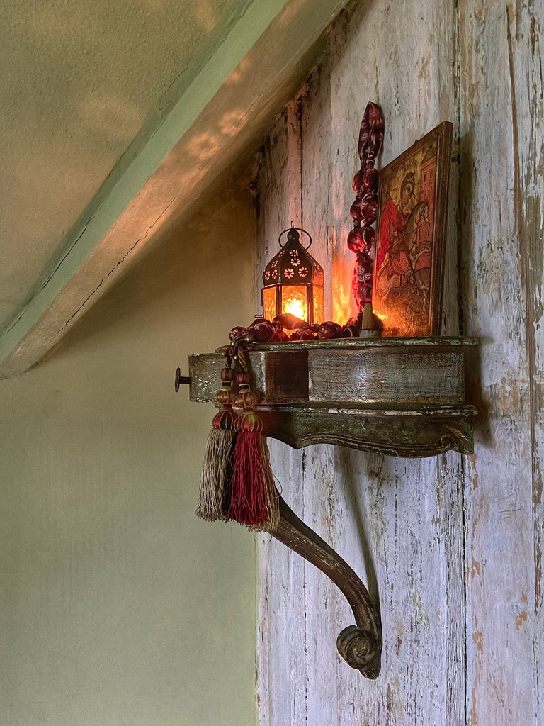 Aesthetic Movement inspired long silk sautoir necklace with antique tassel embellishment. Bohemian style from vintage textiles by Pavilion Parade. 