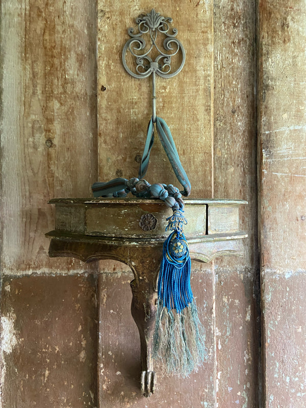 1920s style long silk sautoir necklace with antique tassel embellishment. Bohemian style from vintage textiles by Pavilion Parade. 