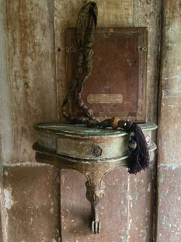 1920s style long silk sautoir necklace with antique tassel embellishment. Bohemian style from vintage textiles by Pavilion Parade. 