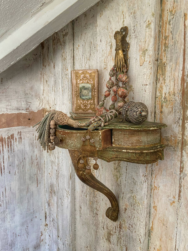 Aesthetic Movement inspired long silk sautoir necklace with antique tassel embellishment. Bohemian style from vintage textiles by Pavilion Parade. 