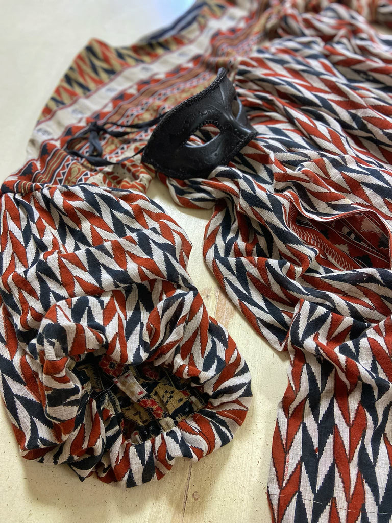 Harlequin reversible cotton dress. Bohemian style sustainably created from antique and vintage textiles by Pavilion Parade