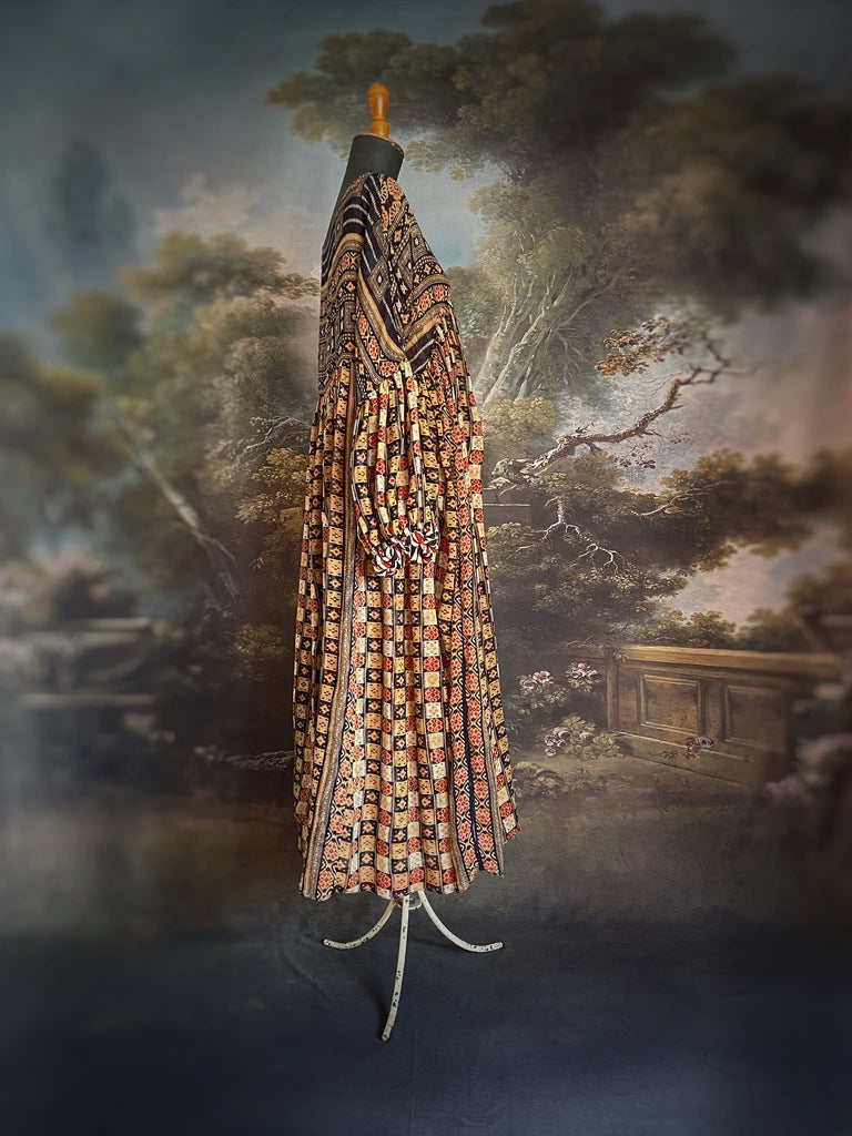 Harlequin reversible cotton dress. Bohemian style sustainably created from antique and vintage textiles by Pavilion Parade