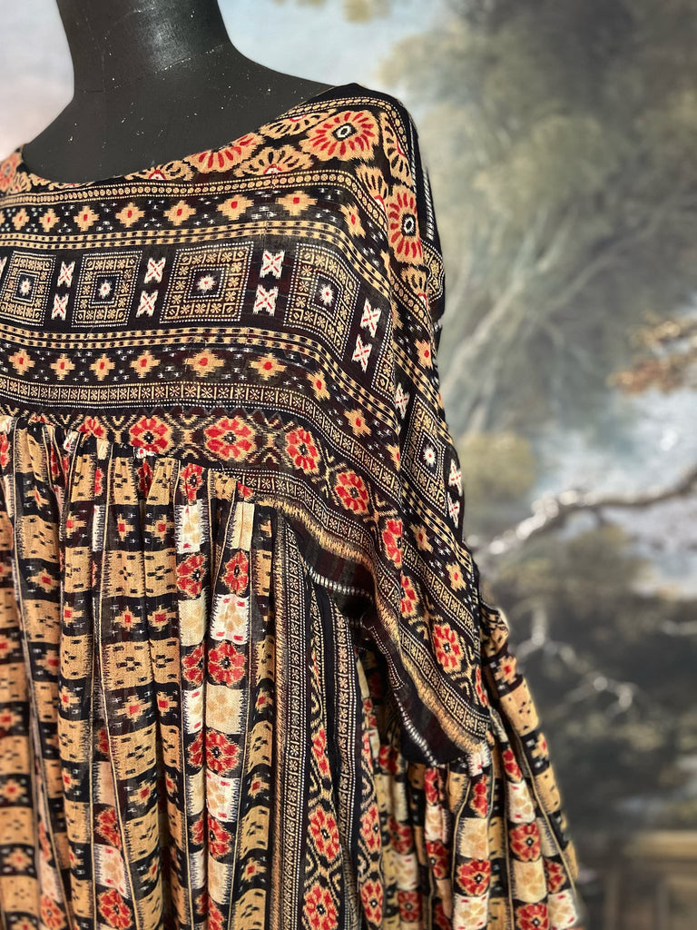 Harlequin reversible cotton dress. Bohemian style sustainably created from antique and vintage textiles by Pavilion Parade