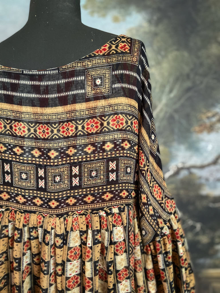 Harlequin reversible cotton dress. Bohemian style sustainably created from antique and vintage textiles by Pavilion Parade