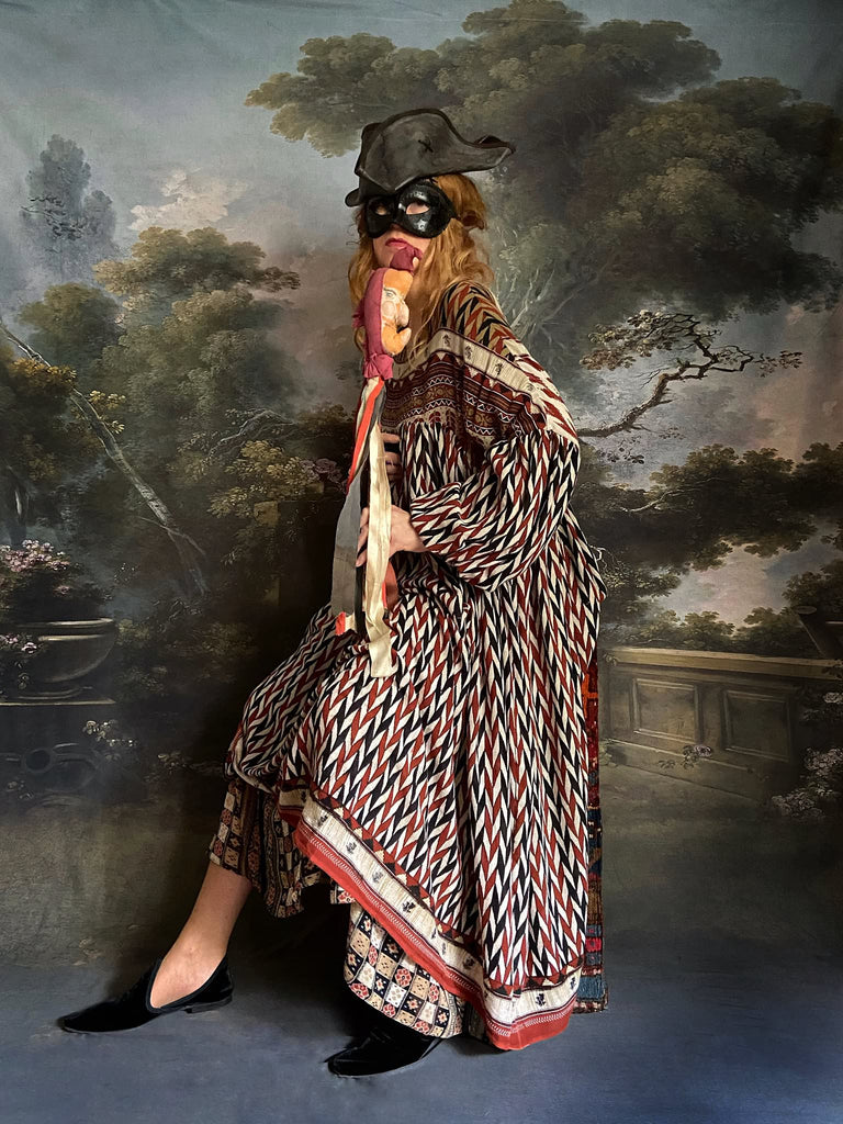 Harlequin reversible cotton dress. Bohemian style sustainably created from antique and vintage textiles by Pavilion Parade