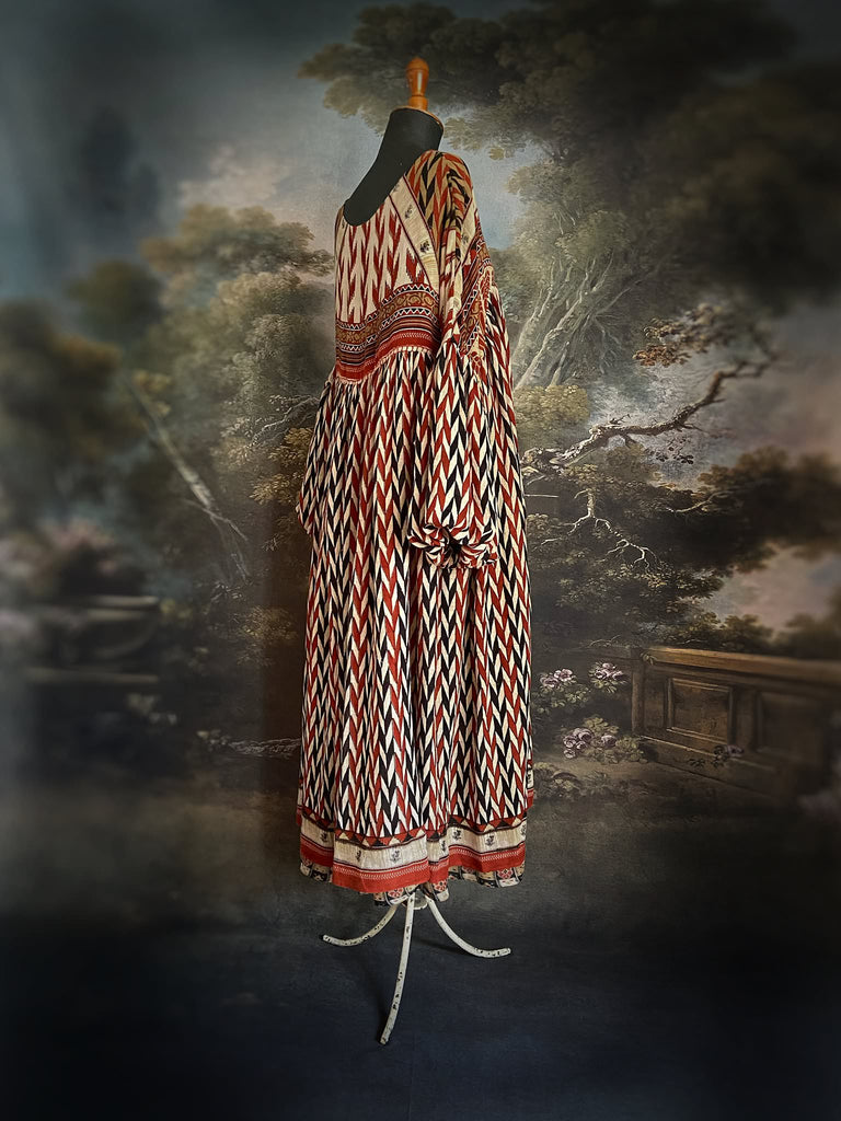 Harlequin reversible cotton dress. Bohemian style sustainably created from antique and vintage textiles by Pavilion Parade