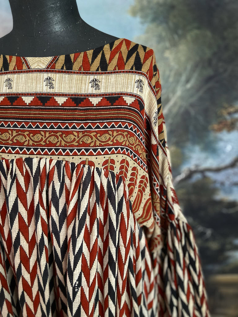 Harlequin reversible cotton dress. Bohemian style sustainably created from antique and vintage textiles by Pavilion Parade
