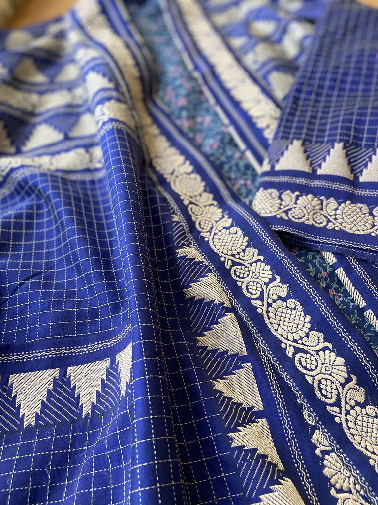 Indigo blue hand-loomed pure cotton lined kimono robe. Bohemian styles created from vintage and antique textiles in the UK by the Pavilion Parade studio.