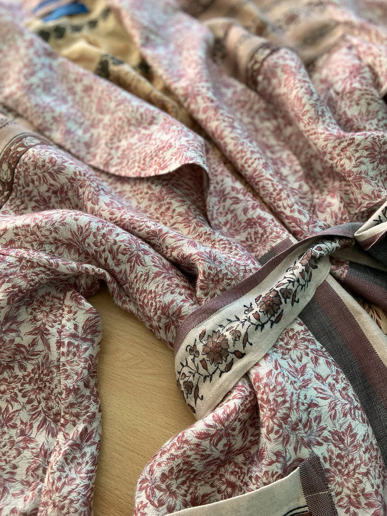 Fine wool robe lined in silk, with wide sleeves, deep pockets and tassel sash. Bohemian styles created from vintage and antique textiles by the Pavilion Parade studio. 