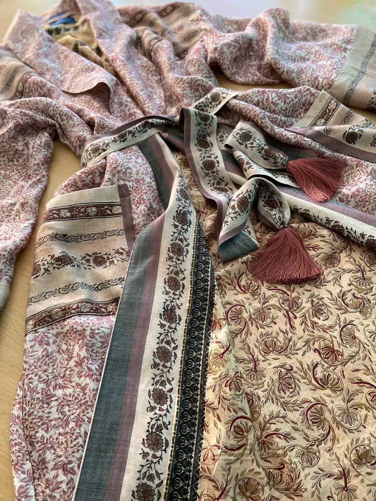 Fine wool robe lined in silk, with wide sleeves, deep pockets and tassel sash. Bohemian styles created from vintage and antique textiles by the Pavilion Parade studio. 