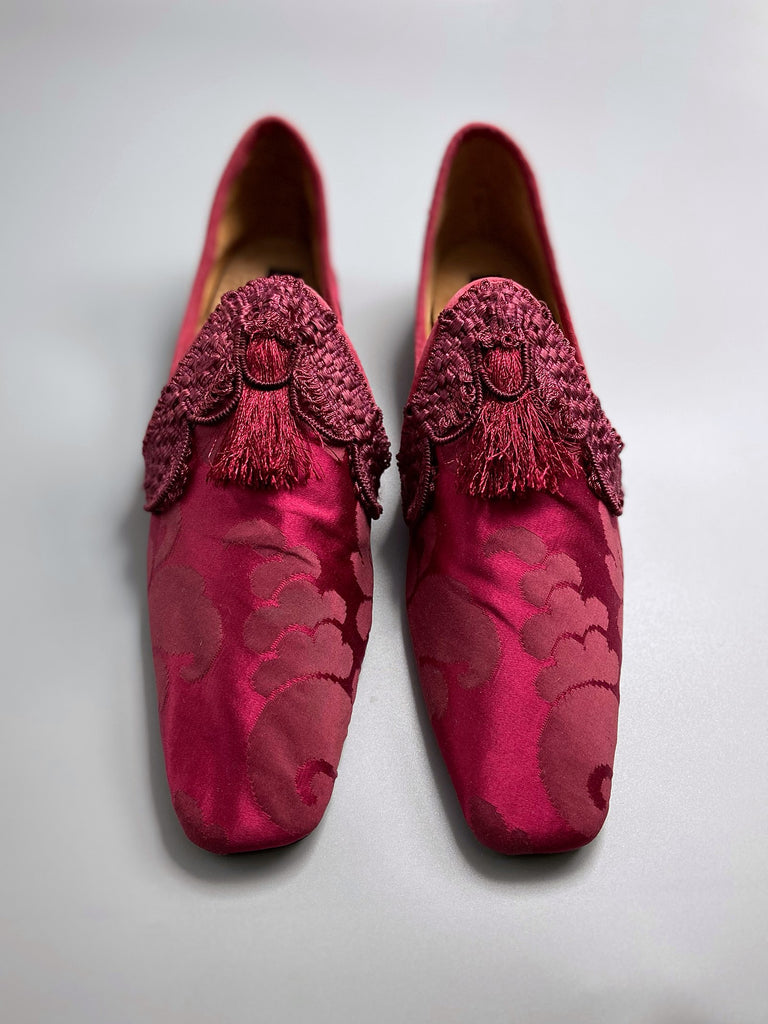 Mercutio antique raspberry silk damask bohemian shoeby Pavilion Parade from Joanne Fleming Designs 