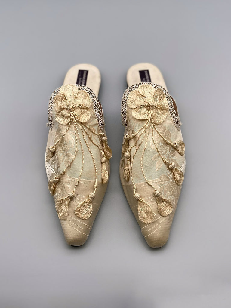 Antique ivory silk damask bridal shoes from the Pavilion Parade Signature Collection by Joanne Fleming Design 