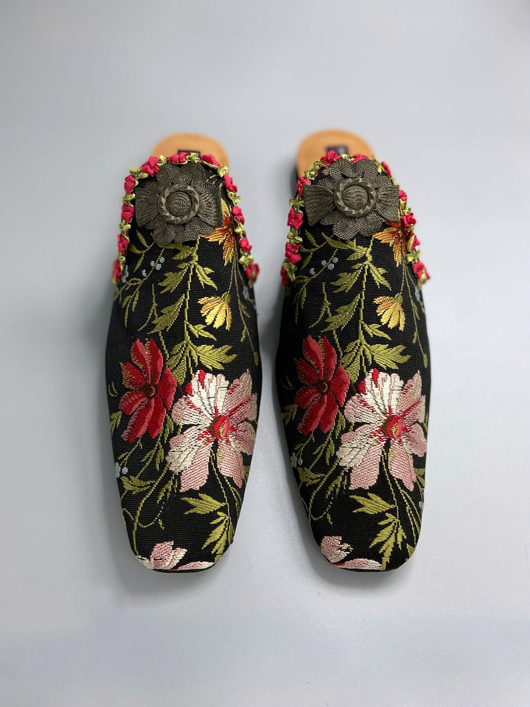 Old Master floral silk bohemian shoes created from antique textiles from Pavilion Parade
