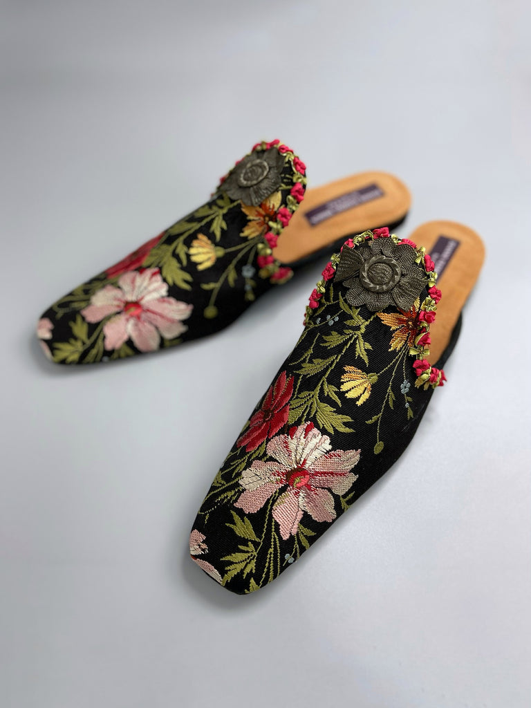Old Master floral silk bohemian shoes created from antique textiles from Pavilion Parade