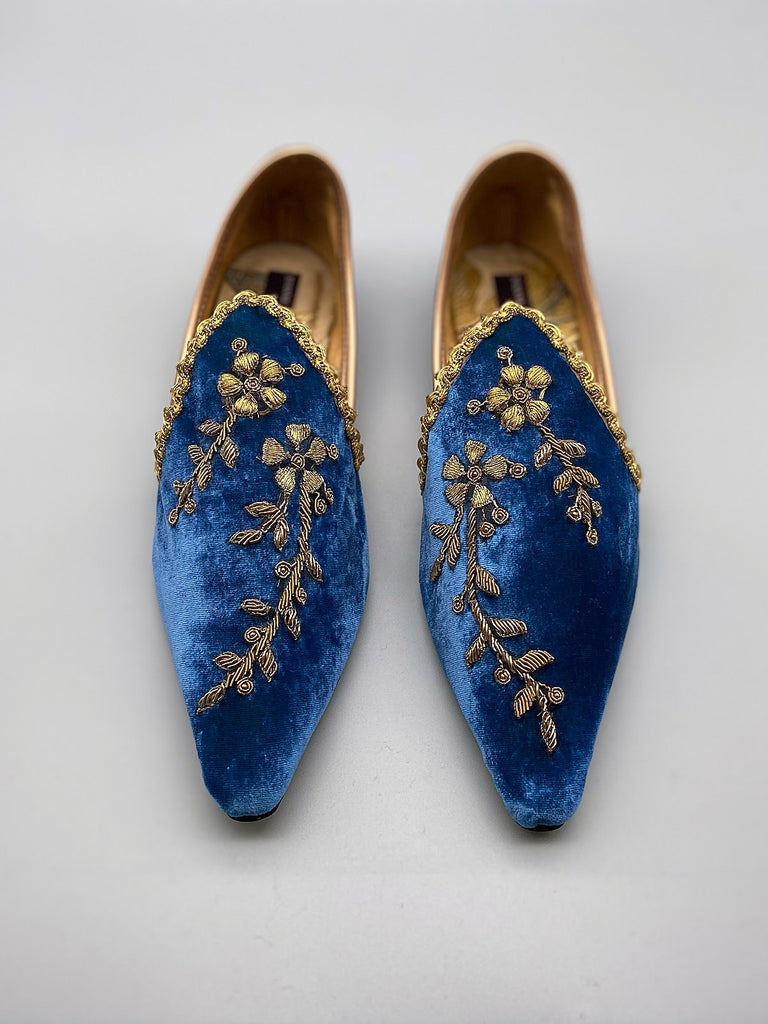 Rossetti Promenaders | Pre-Raphaelite Blue Silk Velvet Gold Embroidered ...