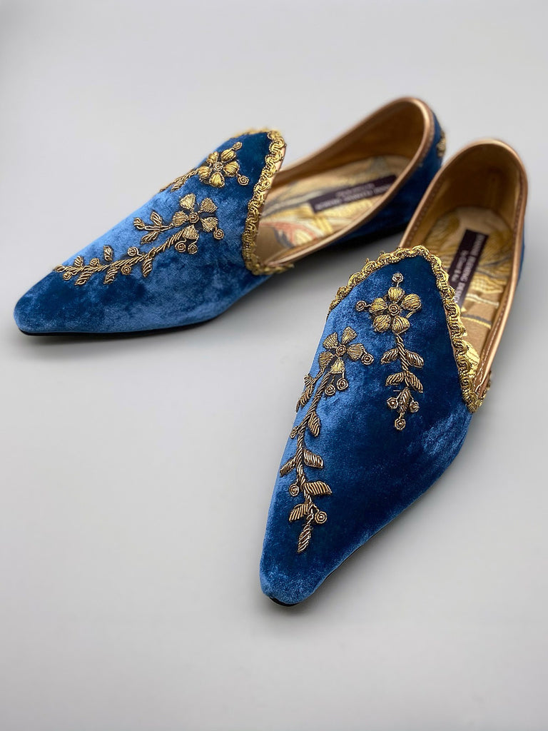 Rossetti Promenaders | Pre-Raphaelite Blue Silk Velvet Gold Embroidered ...