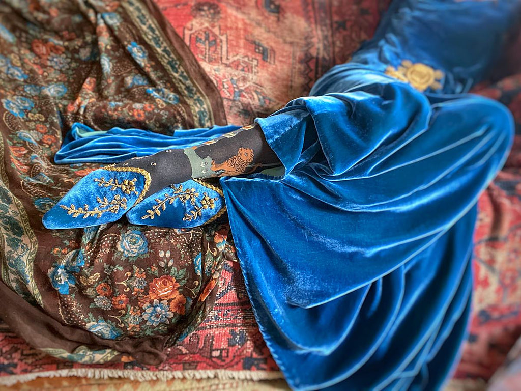 Rossetti Promenaders | Pre-Raphaelite Blue Silk Velvet Gold Embroidered ...