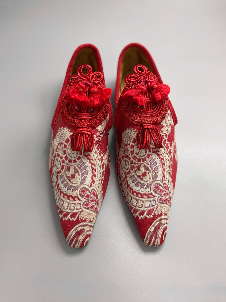 Scarlet Medallian red paisley boho shoes with antique soutache embellishment by Pavilion Parade
